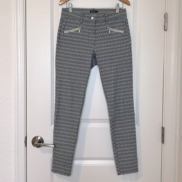 J. McLaughlin Baxter Jean Micro Aegean Link Print Zipper Ankles Navy Blue Size 2 - Picture 16 of 17